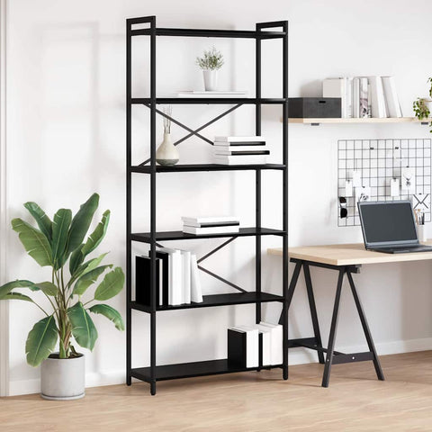 vidaXL Bookcase Black oak 80 x 30 x 188 cm Wood and Steel