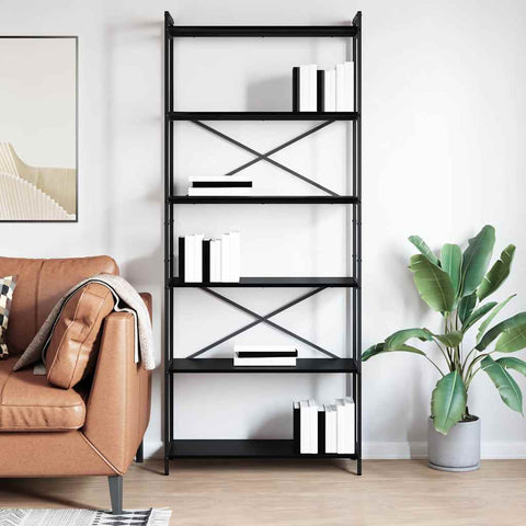 vidaXL Bookcase Black oak 80 x 30 x 188 cm Wood and Steel