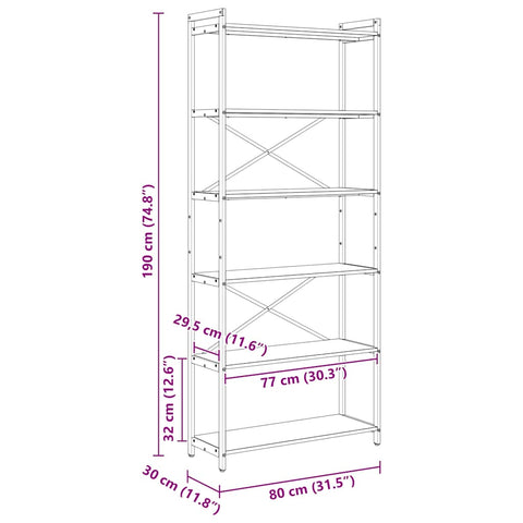 vidaXL Bookcase Sonoma oak 80 x 30 x 188 cm Engineered wood