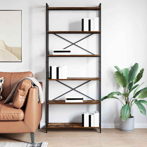vidaXL Bookcase Smoked oak 80 x 30 x 188 cm Wood and Steel