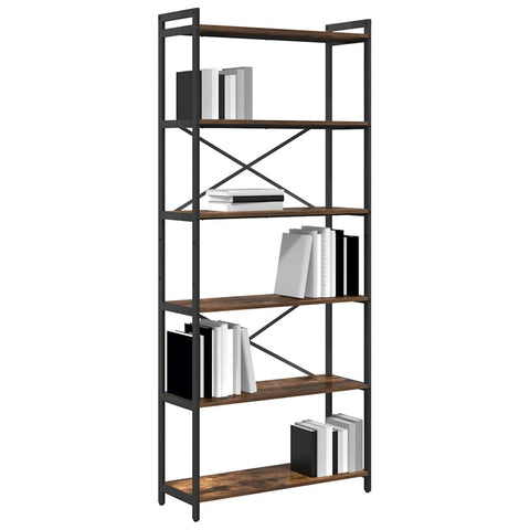 vidaXL Bookcase Smoked oak 80 x 30 x 188 cm Wood and Steel