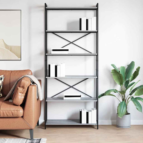 vidaXL Bookcase Grey sonoma 80 x 30 x 188 cm Engineered wood