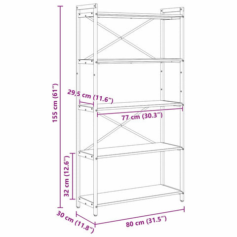 vidaXL Bookcase Artisan oak 80 x 30 x 153 cm Engineered wood