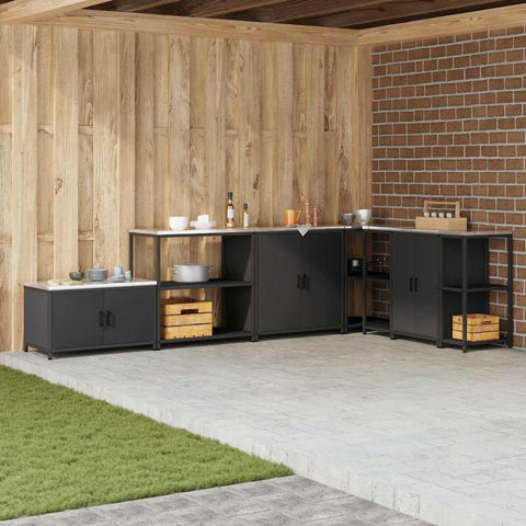 vidaXL Kitchen Storage Shelf with Shelf with Storage Black Steel