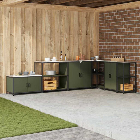 vidaXL Kitchen Storage Shelf with Shelf with Storage Olive green Steel
