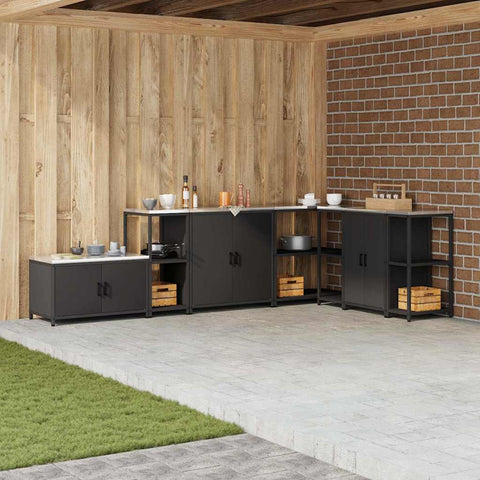 vidaXL Kitchen Storage Shelf with Shelf with Storage Black Steel