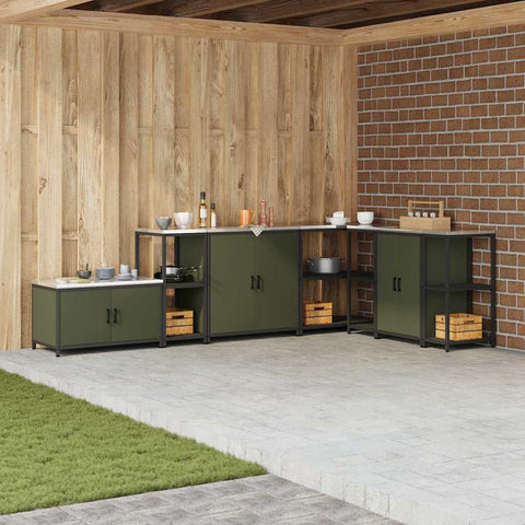 vidaXL Kitchen Storage Shelf with Shelf with Storage Olive green Steel