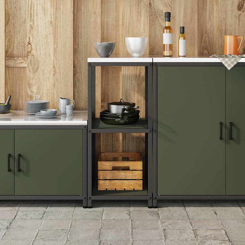 vidaXL Kitchen Storage Shelf with Shelf with Storage Olive green Steel