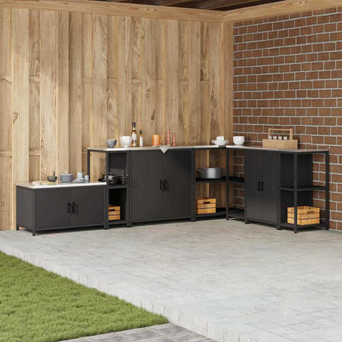 vidaXL Kitchen Storage Shelf with Shelf with Storage Black Steel