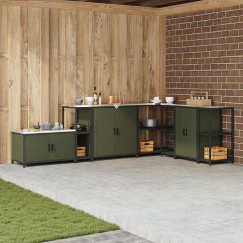 vidaXL Kitchen Storage Shelf with Shelf with Storage Olive green Steel