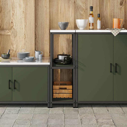 vidaXL Kitchen Storage Shelf with Shelf with Storage Olive green Steel