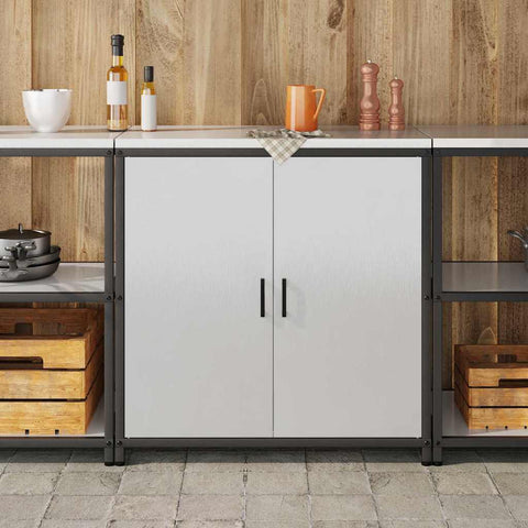 vidaXL Kitchen Storage Cabinet with Shelf with Storage with Door Silver Stainless steel