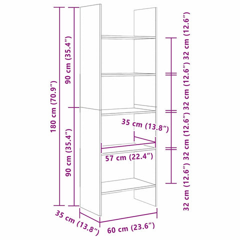 vidaXL Book Cabinet Old wood 60 x 35 x 180 cm Engineered wood