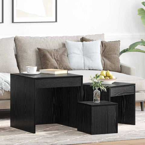 vidaXL Coffee Tables 3 pcs Black oak 45 x 45 x 45 cm Engineered wood