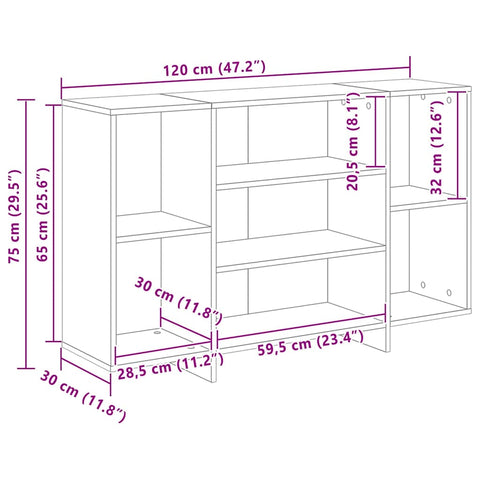 vidaXL Sideboard Artisan oak 120 x 30 x 75 cm Engineered wood