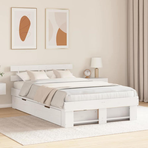 vidaXL Bed Frame with Headboard White 120 x 200 cm Solid Pine Wood