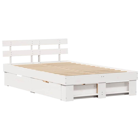 vidaXL Bed Frame with Headboard White 120 x 200 cm Solid Pine Wood