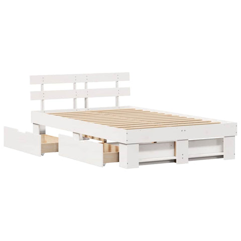 vidaXL Bed Frame with Headboard White 120 x 200 cm Solid Pine Wood