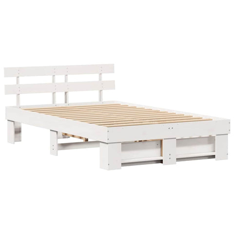 vidaXL Bed Frame with Headboard White 120 x 200 cm Solid Pine Wood