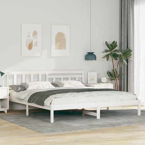 vidaXL Bed Frame with Headboard White 200 x 200 cm Solid pine wood