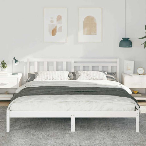vidaXL Bed Frame with Headboard White 200 x 200 cm Solid pine wood