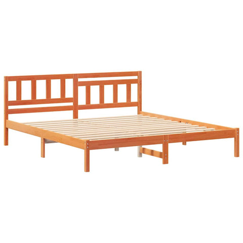 vidaXL Bed Frame with Headboard Wax brown 200 x 200 cm Solid pine wood