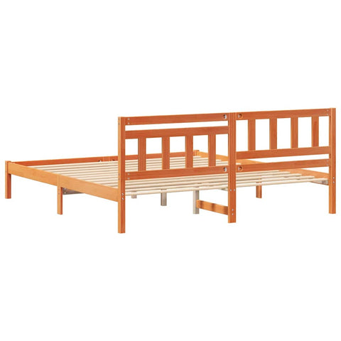 vidaXL Bed Frame with Headboard Wax brown 200 x 200 cm Solid pine wood