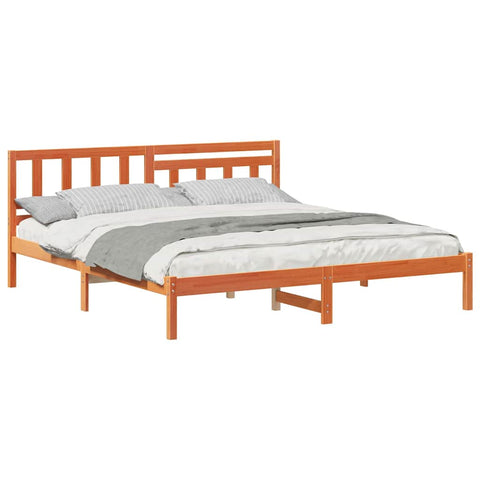 vidaXL Bed Frame with Headboard Wax brown 200 x 200 cm Solid pine wood