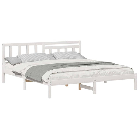 vidaXL Bed Frame with Headboard White 180 x 200 cm Solid pine wood
