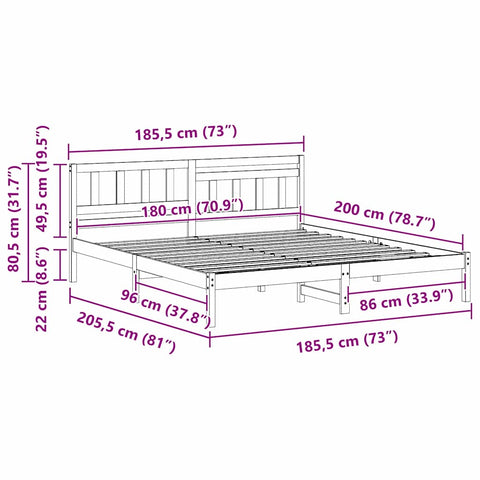 vidaXL Bed Frame with Headboard White 180 x 200 cm Solid pine wood