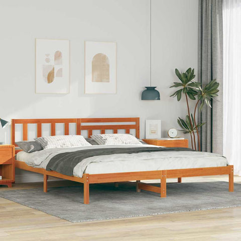 vidaXL Bed Frame with Headboard Wax brown 180 x 200 cm Solid pine wood