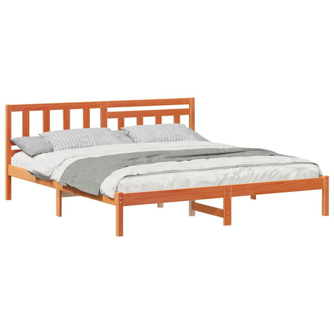 vidaXL Bed Frame with Headboard Wax brown 180 x 200 cm Solid pine wood