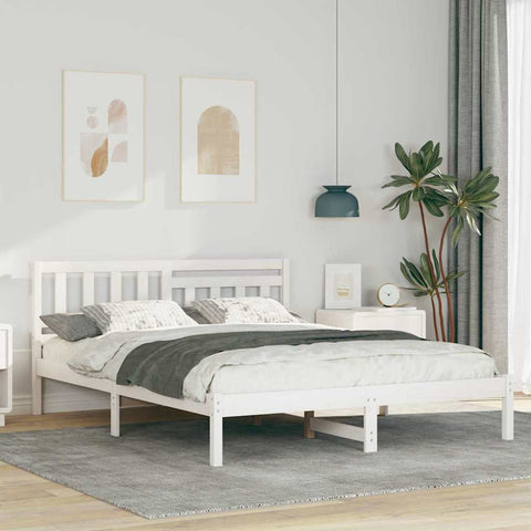 vidaXL Bed Frame with Headboard White 160 x 200 cm Solid pine wood