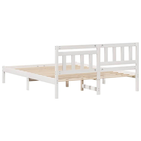 vidaXL Bed Frame with Headboard White 160 x 200 cm Solid pine wood