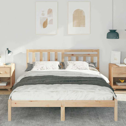 vidaXL Bed Frame with Headboard Brown 150 x 200 cm Solid pine wood