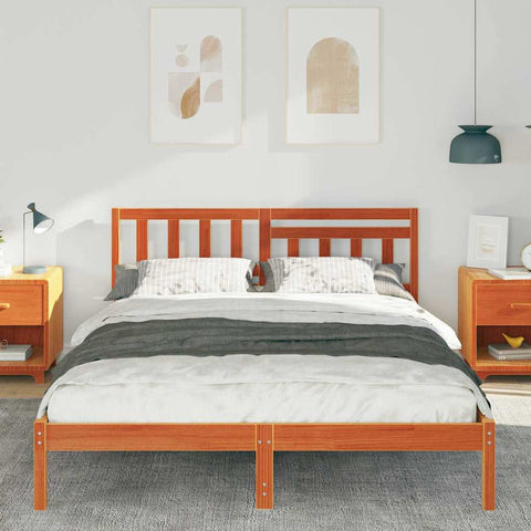 vidaXL Bed Frame with Headboard Wax brown 150 x 200 cm Solid pine wood