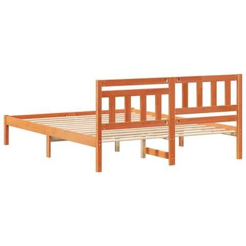 vidaXL Bed Frame with Headboard Wax brown 150 x 200 cm Solid pine wood