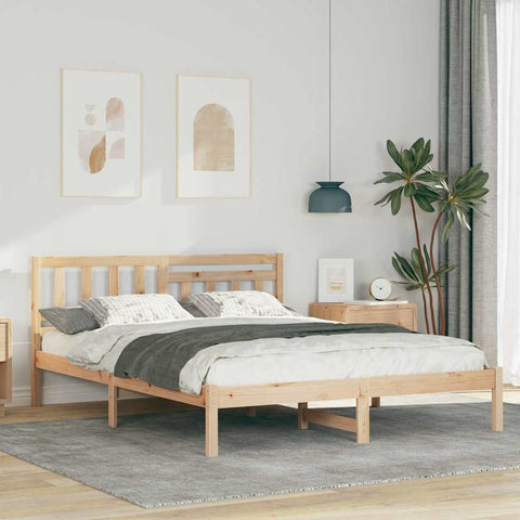 vidaXL Bed Frame with Headboard Brown 140 x 200 cm Solid pine wood