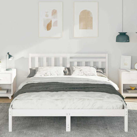 vidaXL Bed Frame with Headboard White 140 x 200 cm Solid pine wood
