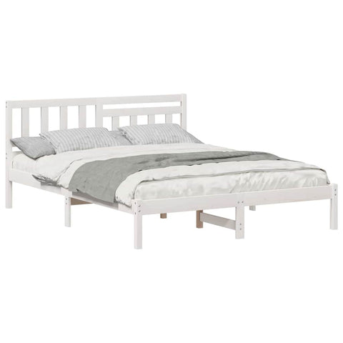 vidaXL Bed Frame with Headboard White 140 x 200 cm Solid pine wood