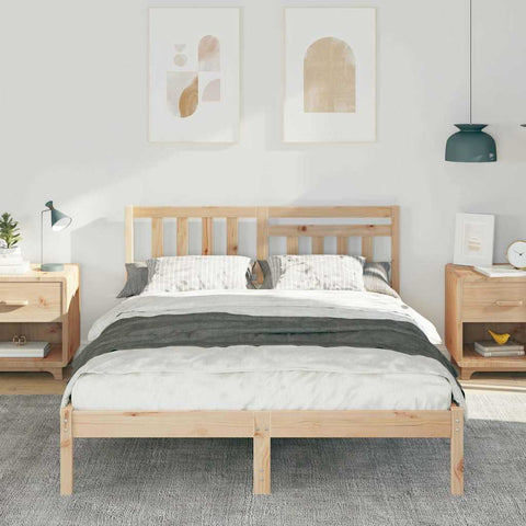 vidaXL Bed Frame with Headboard Brown 120 x 200 cm Solid pine wood