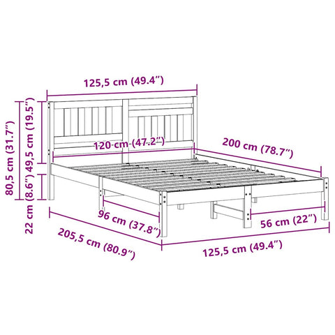 vidaXL Bed Frame with Headboard Brown 120 x 200 cm Solid pine wood