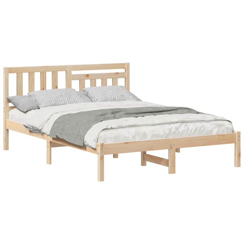 vidaXL Bed Frame with Headboard Brown 140 x 190 cm Solid pine wood