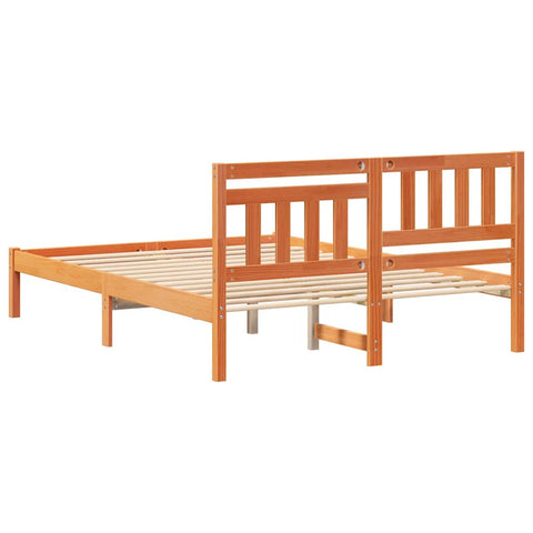 vidaXL Bed Frame with Headboard Wax brown 140 x 190 cm Solid pine wood