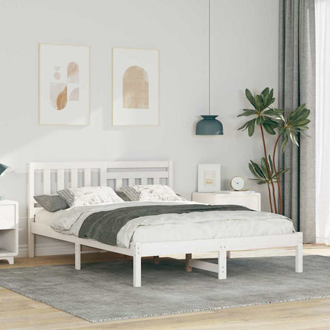 vidaXL Bed Frame with Headboard White 135 x 190 cm Solid pine wood