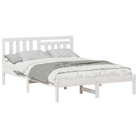 vidaXL Bed Frame with Headboard White 135 x 190 cm Solid pine wood