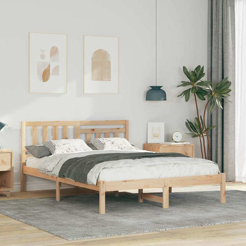 vidaXL Bed Frame with Headboard Brown 120 x 190 cm Solid pine wood