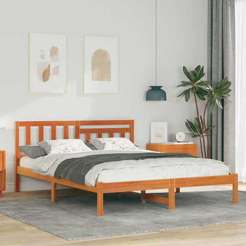 vidaXL Bed Frame with Headboard Wax brown 120 x 190 cm Solid pine wood