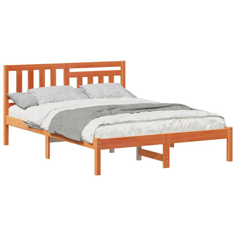 vidaXL Bed Frame with Headboard Wax brown 120 x 190 cm Solid pine wood