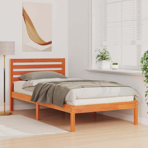 vidaXL Bed Frame with Headboard Wax brown 80 x 200 cm Solid pine wood